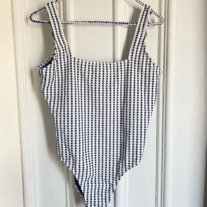NWOT White and Navy Square-Print One-Piece Swimsuit